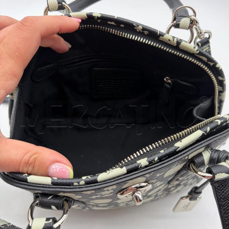 BORSA DONNA COACH NERO PELLE SAFFIANO FIORI PANNA | Mercatino dell'Usato Corbetta 5