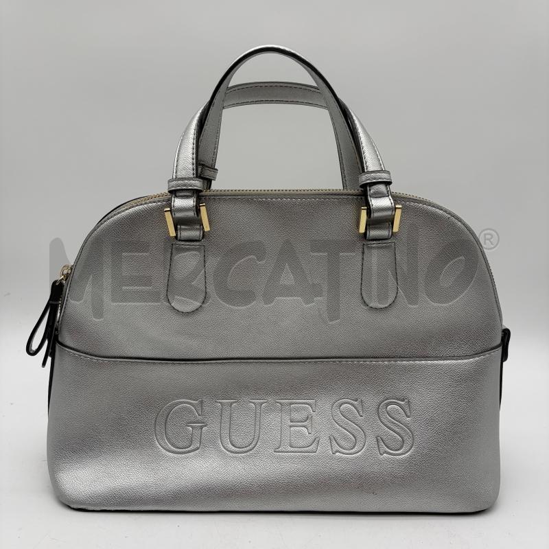 BORSA DONNA GUESS ARGENTATO SINT SCRITTA RILIEVO | Mercatino dell'Usato Corbetta 1