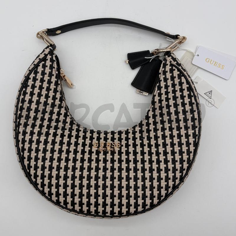 BORSA DONNA GUESS MEZZALUNA INCROCI NERO/ECRU | Mercatino dell'Usato Corbetta 1