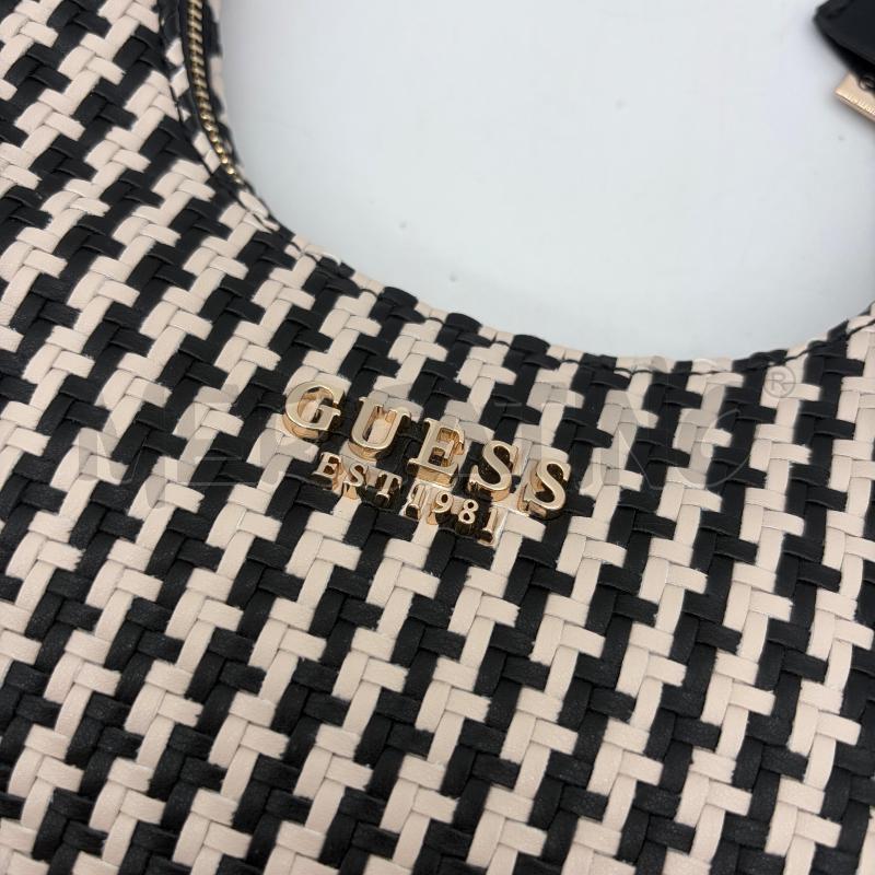 BORSA DONNA GUESS MEZZALUNA INCROCI NERO/ECRU | Mercatino dell'Usato Corbetta 3