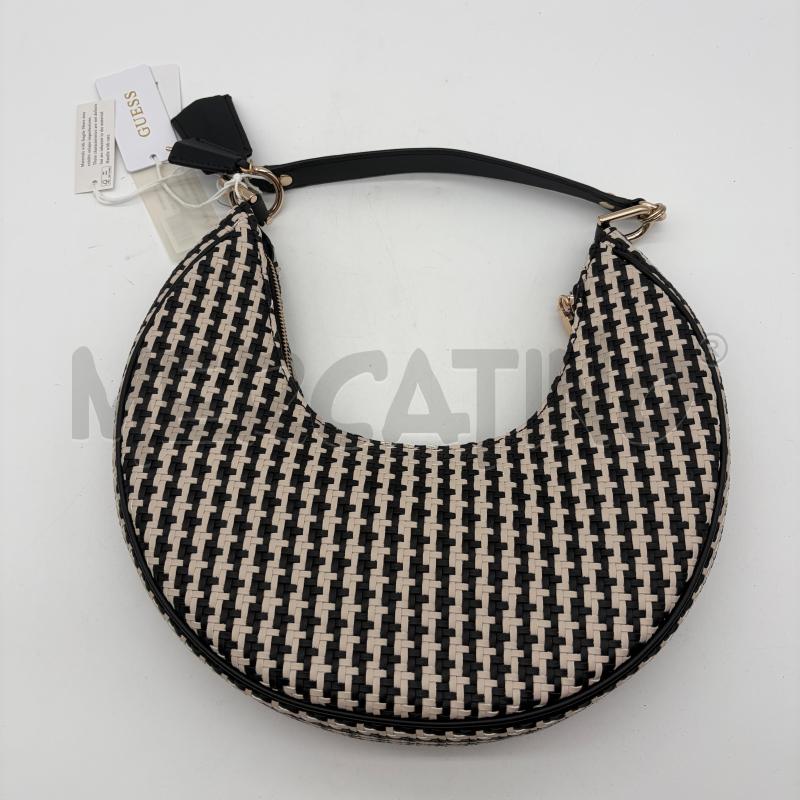 BORSA DONNA GUESS MEZZALUNA INCROCI NERO/ECRU | Mercatino dell'Usato Corbetta 4