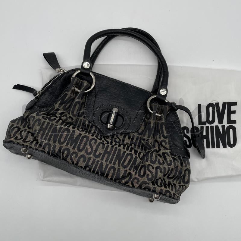 BORSA DONNA MOSCHINO NERO/BEIGE CANVAS/LEATHER LOGO SATCHEL | Mercatino dell'Usato Corbetta 1