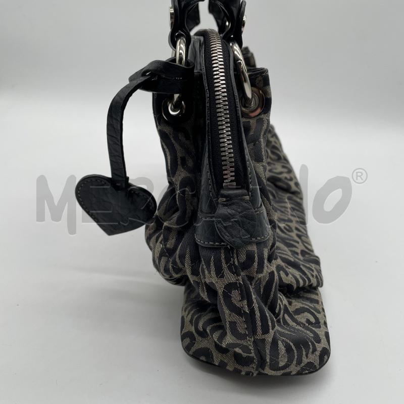 BORSA DONNA MOSCHINO NERO/BEIGE CANVAS/LEATHER LOGO SATCHEL | Mercatino dell'Usato Corbetta 4
