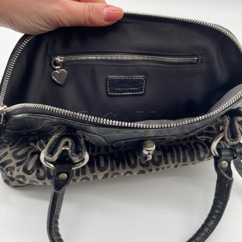 BORSA DONNA MOSCHINO NERO/BEIGE CANVAS/LEATHER LOGO SATCHEL | Mercatino dell'Usato Corbetta 5