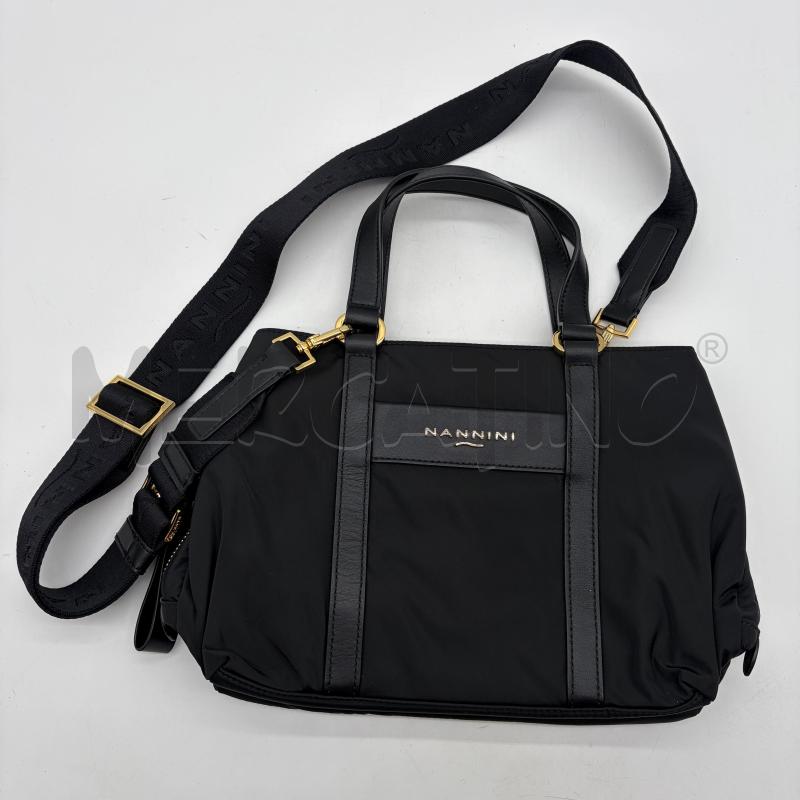 BORSA DONNA NANNINI NERO TESS LOGO DORATO | Mercatino dell'Usato Corbetta 1