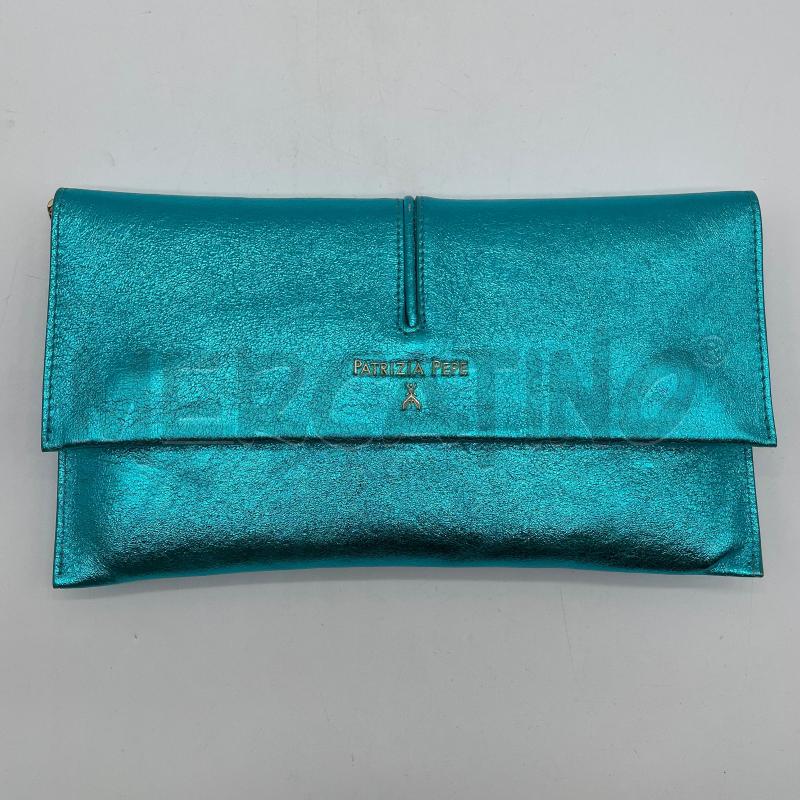 BORSA DONNA PATRIZIA PEPE PELLE AZZURRO METALLIZZATO EFF STROP | Mercatino dell'Usato Corbetta 1