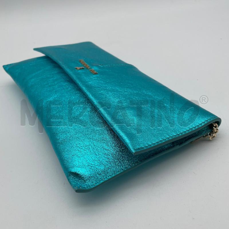 BORSA DONNA PATRIZIA PEPE PELLE AZZURRO METALLIZZATO EFF STROP | Mercatino dell'Usato Corbetta 4