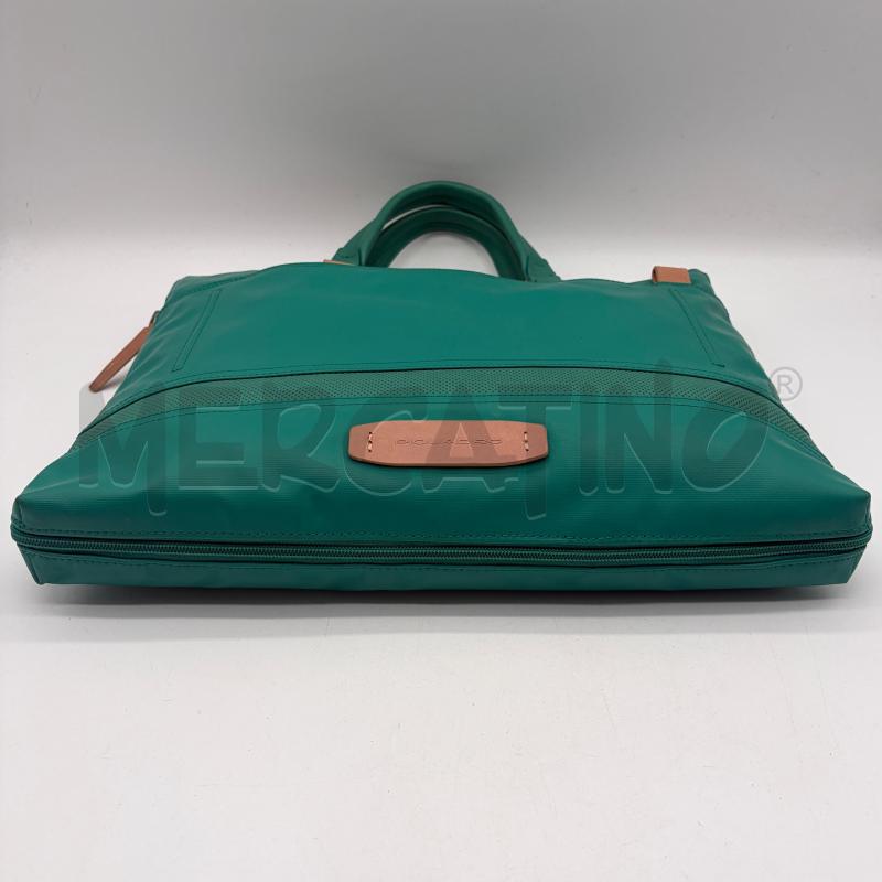 BORSA DONNA PORTA PC PIQUADRO VERDE TESS PLAST STRISCIA TRAF | Mercatino dell'Usato Corbetta 4