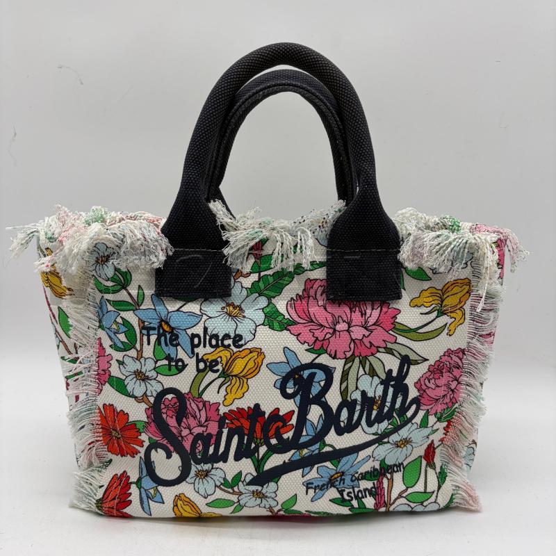 BORSA DONNA SAINT BARTH BIANCO FIORI TELA FRANGE FRENCH CARIBBEAN ISLAND | Mercatino dell'Usato Corbetta 1