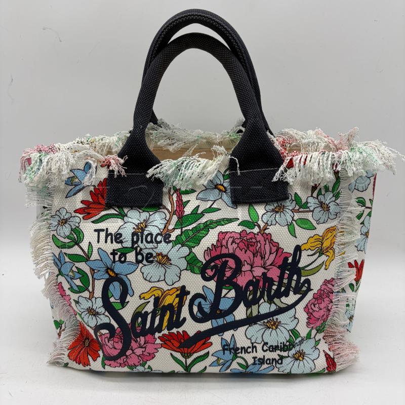 BORSA DONNA SAINT BARTH BIANCO FIORI TELA FRANGE FRENCH CARIBBEAN ISLAND | Mercatino dell'Usato Corbetta 2
