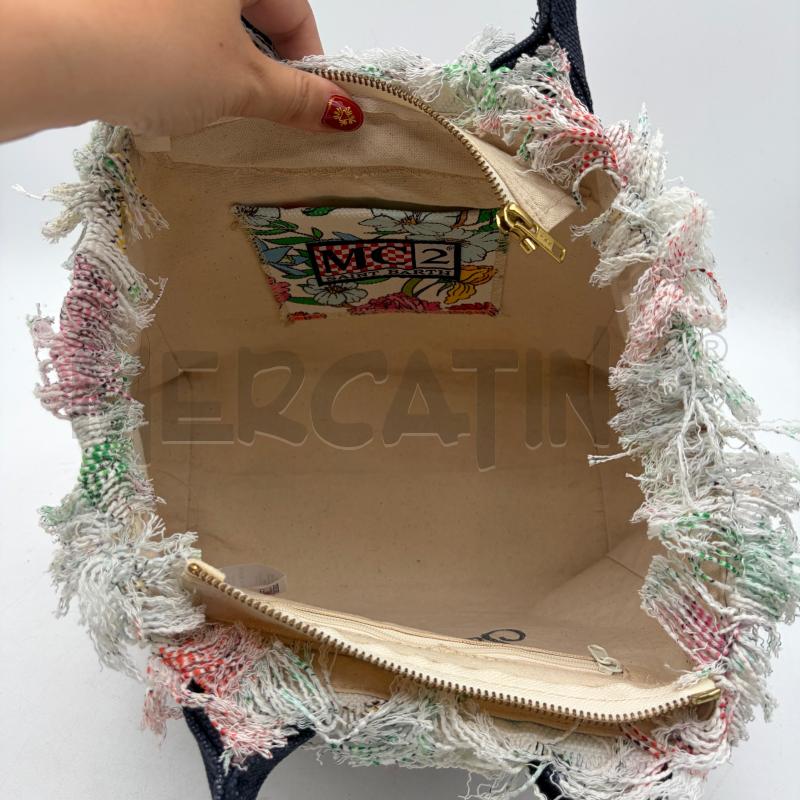 BORSA DONNA SAINT BARTH BIANCO FIORI TELA FRANGE FRENCH CARIBBEAN ISLAND | Mercatino dell'Usato Corbetta 5