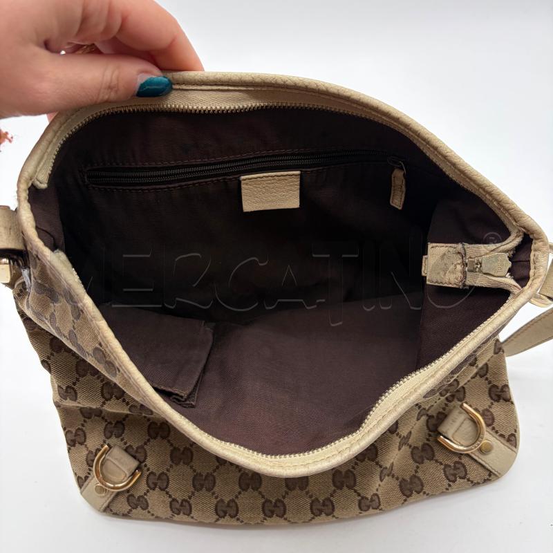BORSA DONNA TRACOLLA GUCCI ABBEY CANVAS BROWN BORDI PELLE PANNA | Mercatino dell'Usato Corbetta 5
