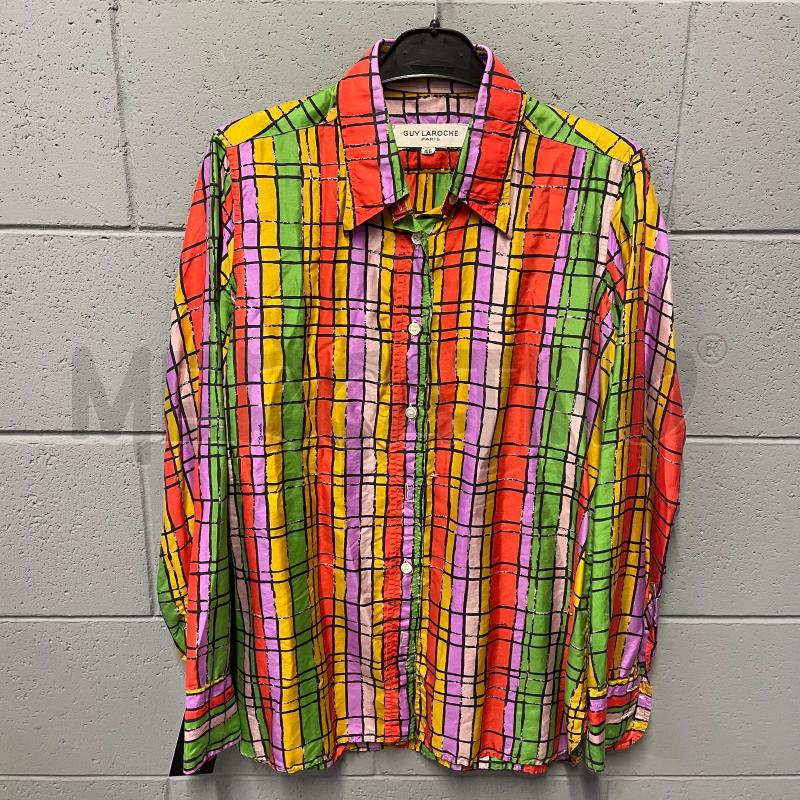 CAMICIA DONNA GUY LAROCHE VINTAGE SETA GRIGLIA LILLA/ROSSO/SENAPE/VERDE | Mercatino dell'Usato Corbetta 1
