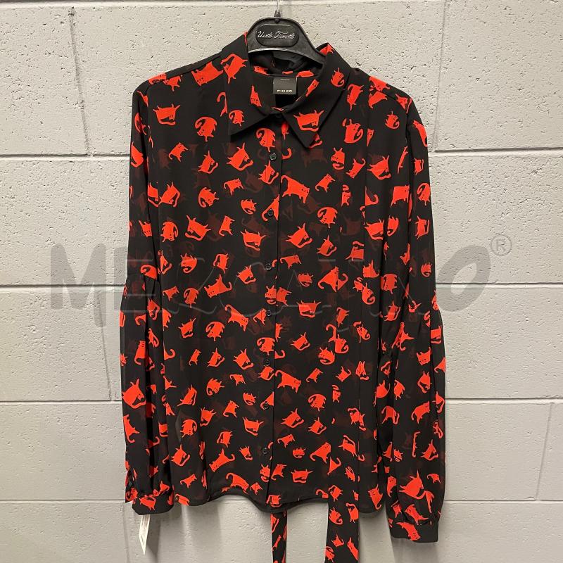 CAMICIA DONNA PINKO NERO VELATO GATTI ROSSI | Mercatino dell'Usato Corbetta 1