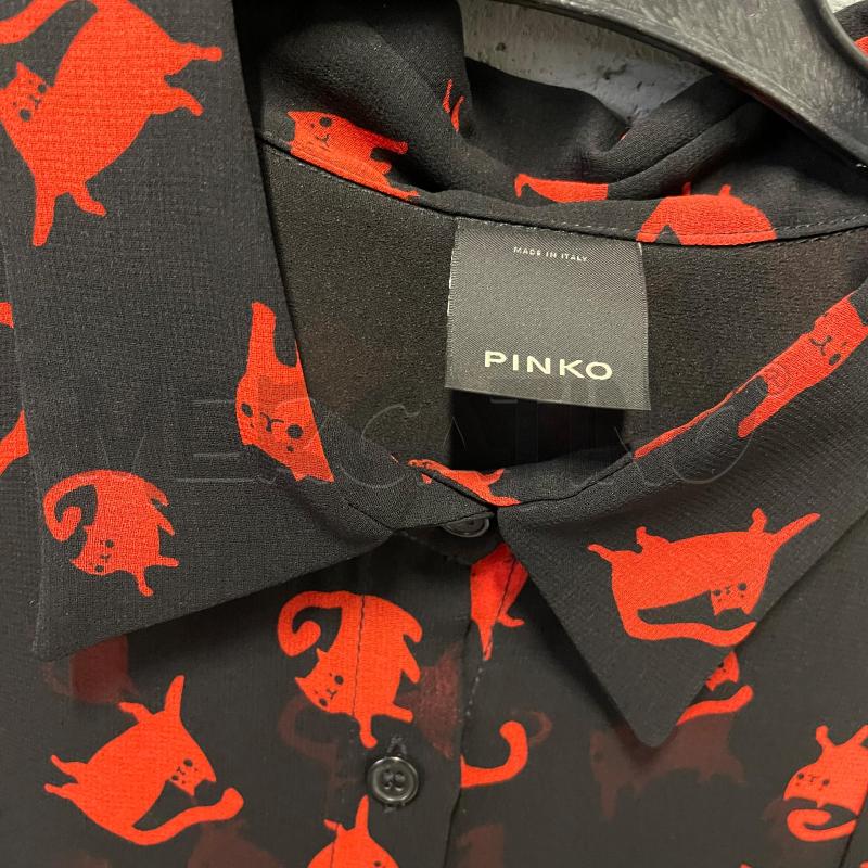 CAMICIA DONNA PINKO NERO VELATO GATTI ROSSI | Mercatino dell'Usato Corbetta 2