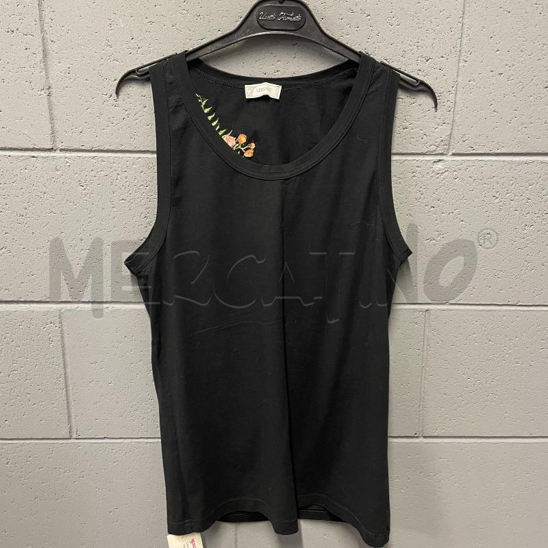 CANOTTA DONNA VERSACE NERO RICAMO FIORI ARANCIO FOGLIE VERDE | Mercatino dell'Usato Corbetta 1