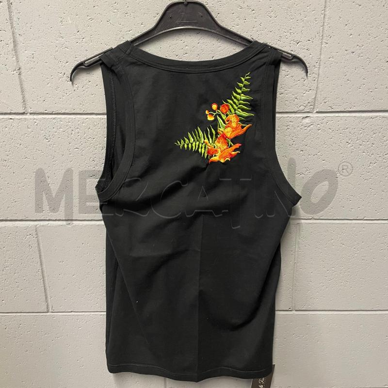 CANOTTA DONNA VERSACE NERO RICAMO FIORI ARANCIO FOGLIE VERDE | Mercatino dell'Usato Corbetta 3