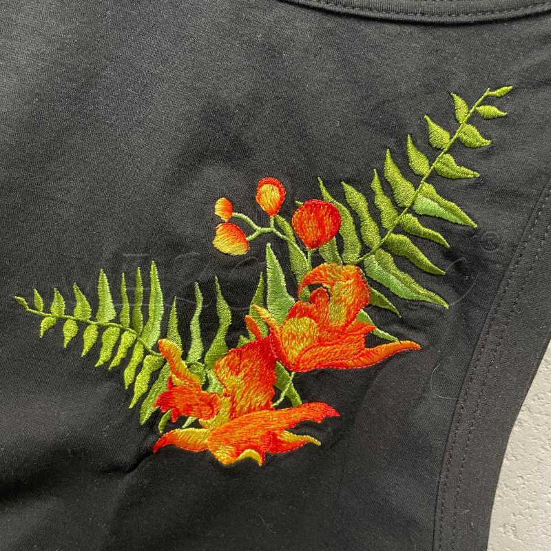 CANOTTA DONNA VERSACE NERO RICAMO FIORI ARANCIO FOGLIE VERDE | Mercatino dell'Usato Corbetta 4