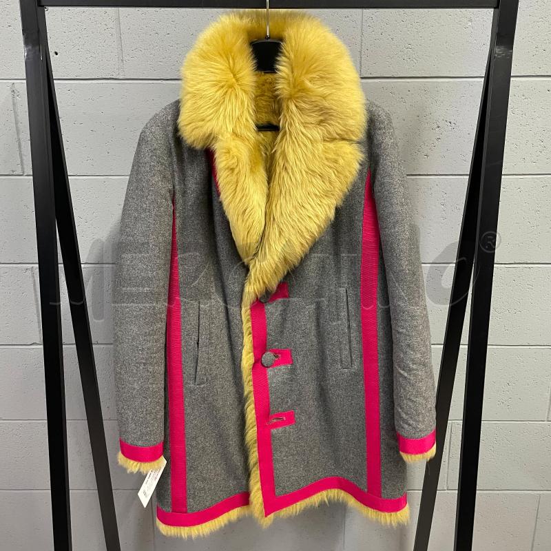 CAPPOTTO DONNA EMPORIO ARMANI GRIGIO BORDI ROSSO/MONTONE BEIGE | Mercatino dell'Usato Corbetta 1