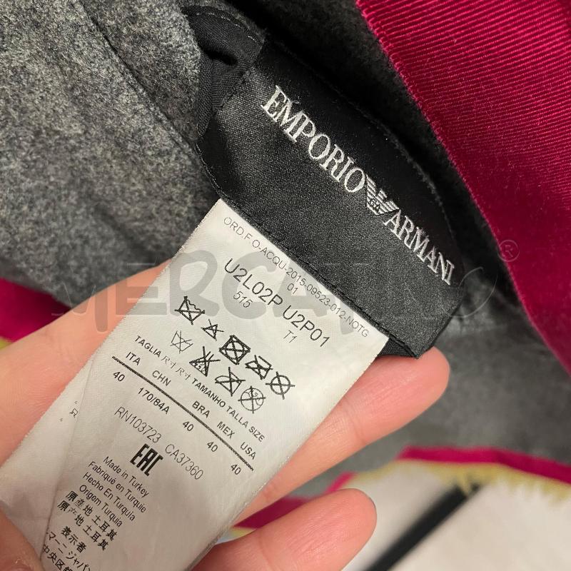 CAPPOTTO DONNA EMPORIO ARMANI GRIGIO BORDI ROSSO/MONTONE BEIGE | Mercatino dell'Usato Corbetta 4