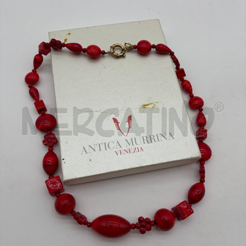 COLLANA ANTICA MURRINA VENEZIA FIORI PALLINE VETRO ROSSO SFUMATO | Mercatino dell'Usato Corbetta 1