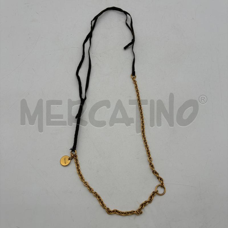 COLLANA PRADA DORATO CIONDOLO TONDO SCRITTA LOGO CORDINO MARRONE | Mercatino dell'Usato Corbetta 2