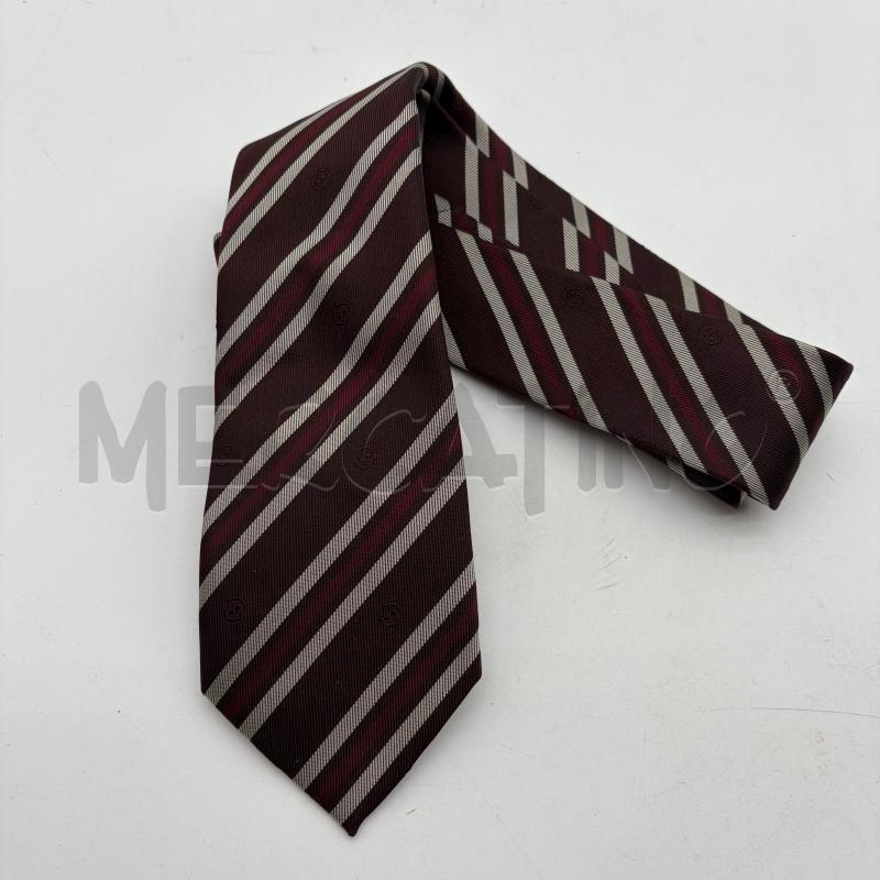 CRAVATTA GUCCI STRISCE BORGOGNA/ROSSO/ECRU LOGO | Mercatino dell'Usato Corbetta 1