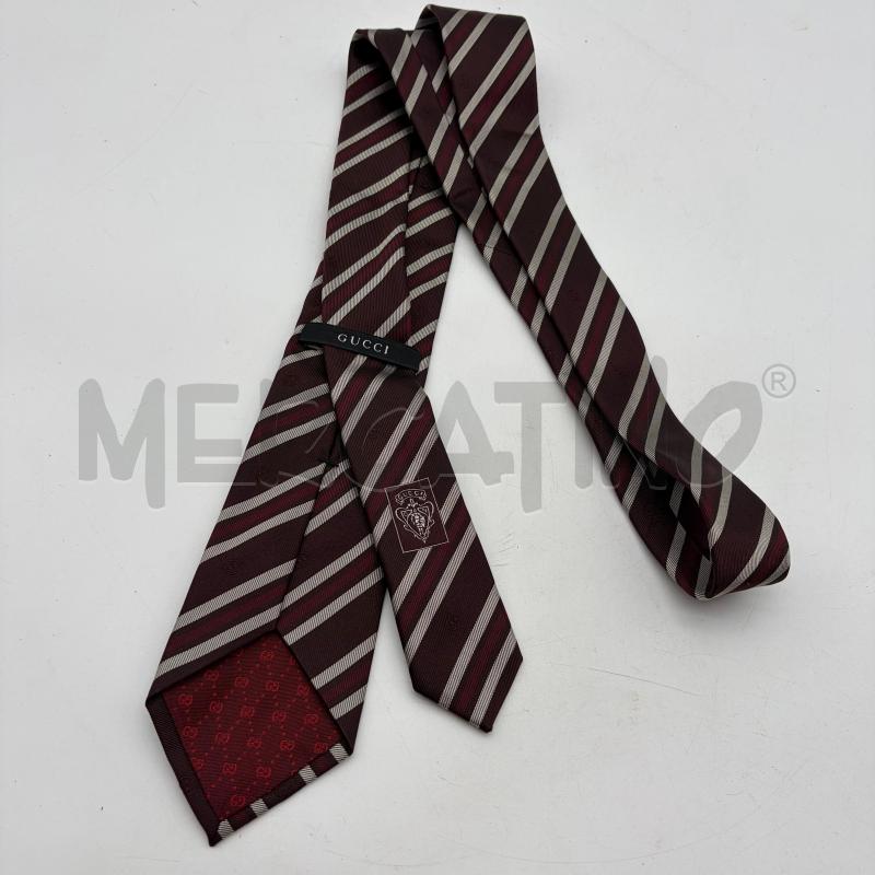 CRAVATTA GUCCI STRISCE BORGOGNA/ROSSO/ECRU LOGO | Mercatino dell'Usato Corbetta 2