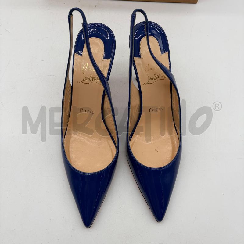DECOLLETE CHRISTIAN LOUBOUTIN APOSTROPHY SLING 85 PATENT BLU PUNTA | Mercatino dell'Usato Corbetta 3