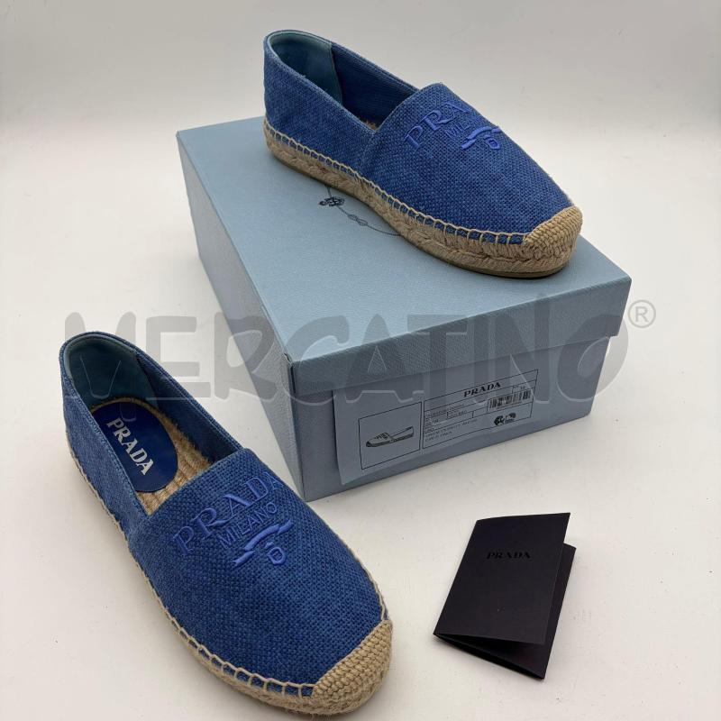 ESPADRILLAS DONNA PRADA AZZURRO LINO LOGO CUC | Mercatino dell'Usato Corbetta 1