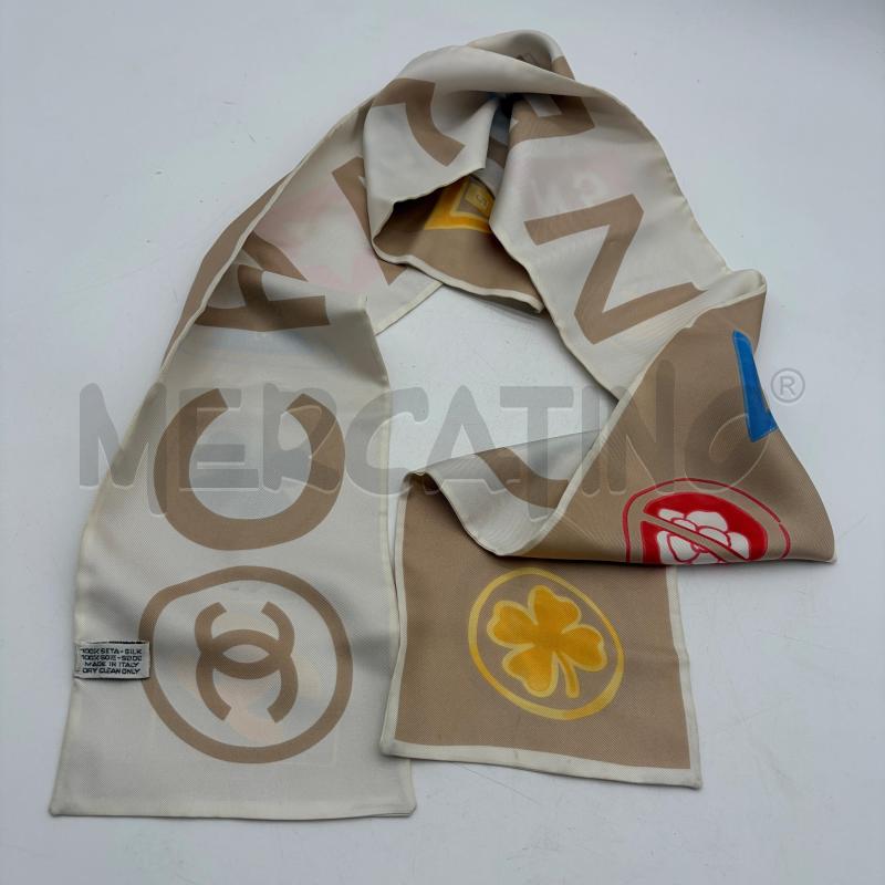 FOULARD CHANEL STRISCIA ECRU/BIANCO SIMBOLI | Mercatino dell'Usato Corbetta 2