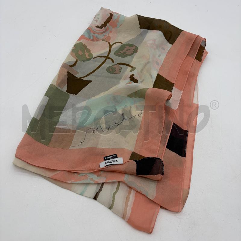 FOULARD MOSCHINO SETA FIORI ROSA/AZZ BORDO RIQUADRI | Mercatino dell'Usato Corbetta 1