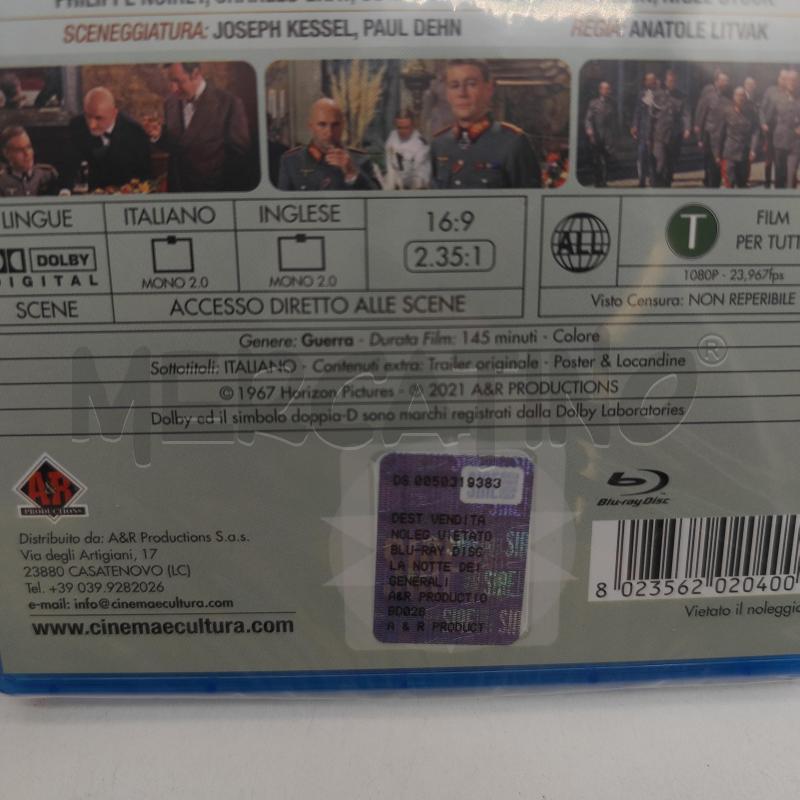 LA NOTTE DEI GENERALI ANATOLE LITVAK BLURAY BLU RAY NUOVO | Mercatino dell'Usato Corbetta 2