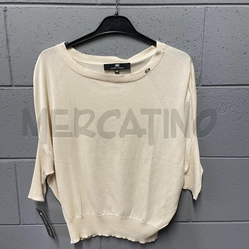 MAGLIA DONNA ELISABETTA FRANCHI PANNA SETA STRISCE LOGO TRAF | Mercatino dell'Usato Corbetta 1