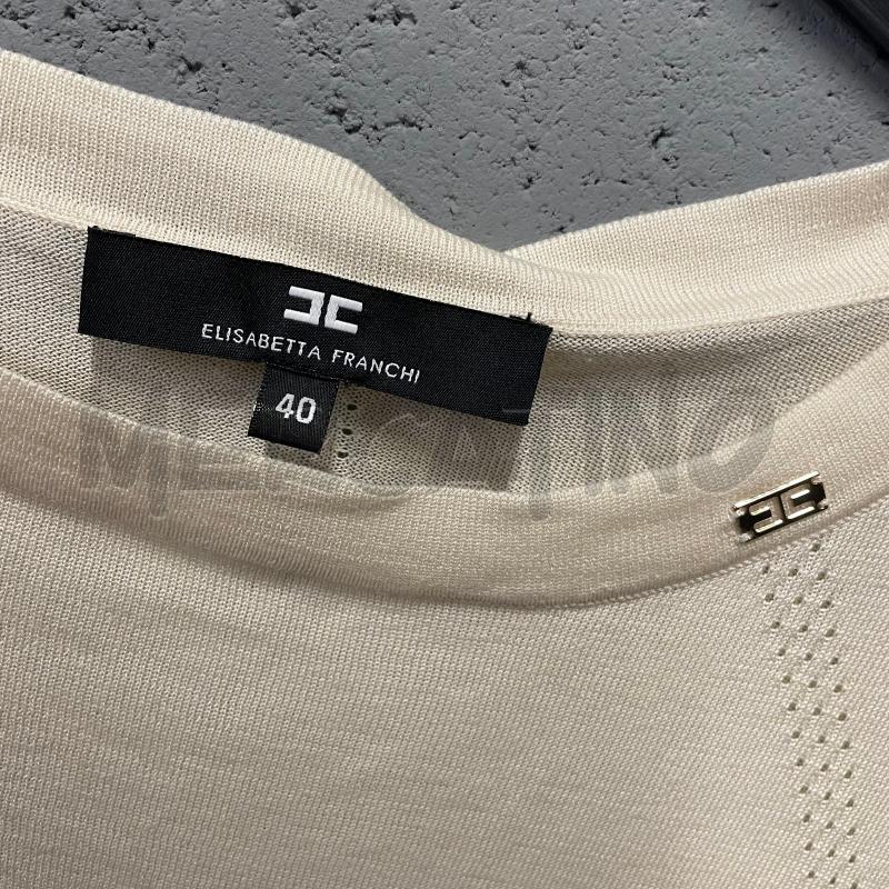 MAGLIA DONNA ELISABETTA FRANCHI PANNA SETA STRISCE LOGO TRAF | Mercatino dell'Usato Corbetta 2