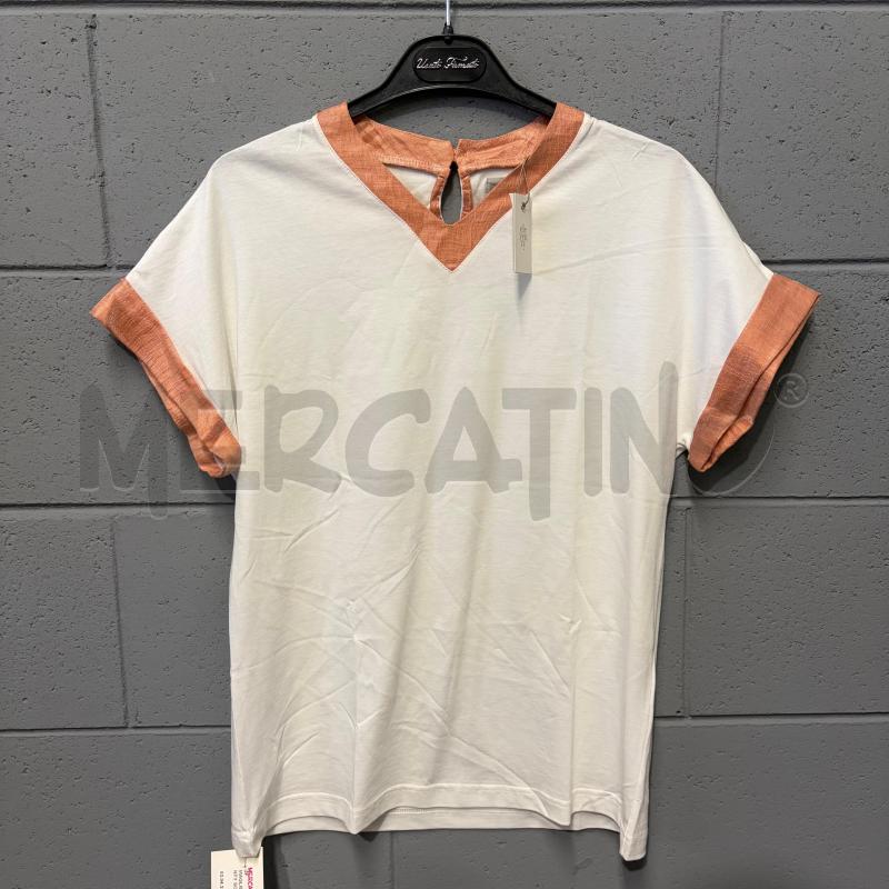 MAGLIETTA DONNA ELEVENTY SCOLLO V BORDO ARANCIO LAME ARGENTATO | Mercatino dell'Usato Corbetta 1