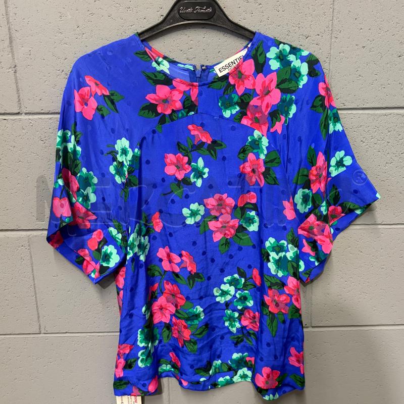 MAGLIETTA DONNA ESSENTIEL ANTWERP BLU FIORI FUCSIA POIS RASO SETA | Mercatino dell'Usato Corbetta 1