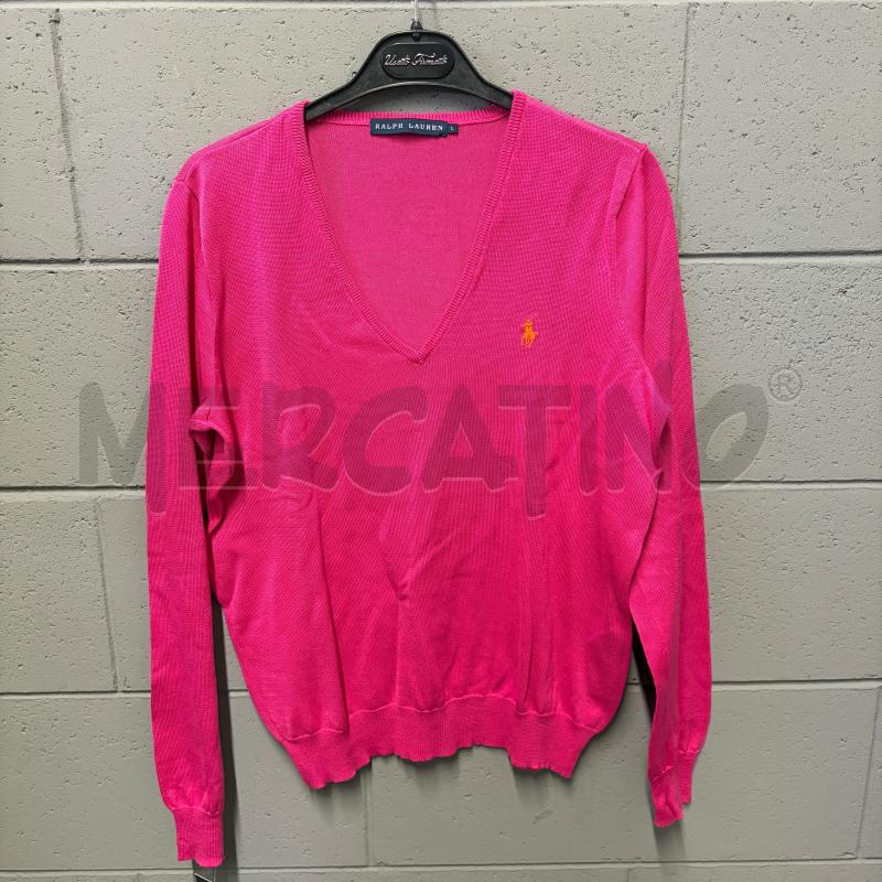 MAGLIONCINO DONNA RALPH LAUREN FUCSIA SCOLLO V LOGO ARANCIO | Mercatino dell'Usato Corbetta 1