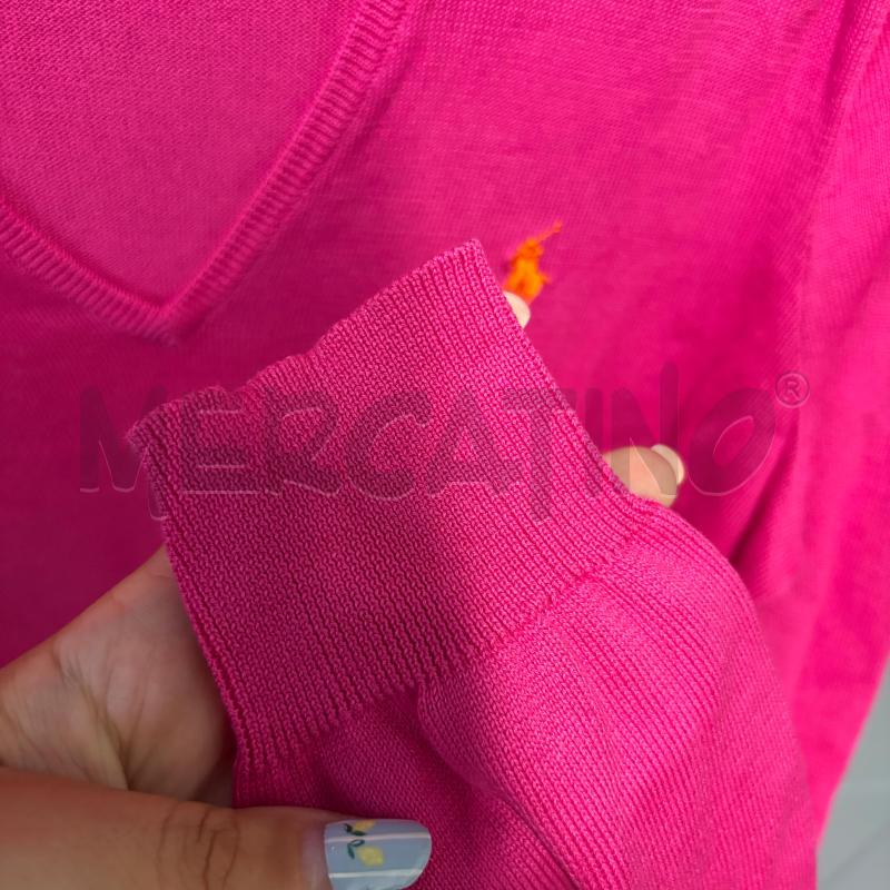 MAGLIONCINO DONNA RALPH LAUREN FUCSIA SCOLLO V LOGO ARANCIO | Mercatino dell'Usato Corbetta 3