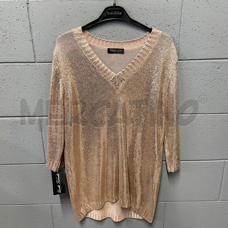 MAGLIONCINO DONNA TWINSET 3/4 ROSA V SPALMATO DORATO | Mercatino dell'Usato Corbetta 1