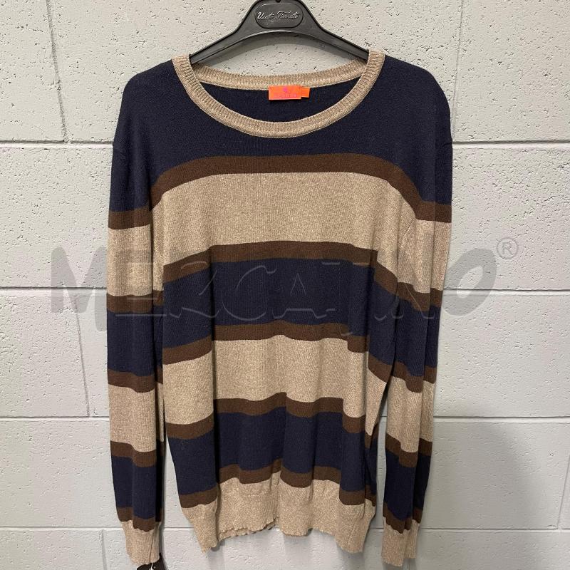 MAGLIONE UOMO GALLO STRISCE TORTORA/MARRONE/BLU LANA | Mercatino dell'Usato Corbetta 1