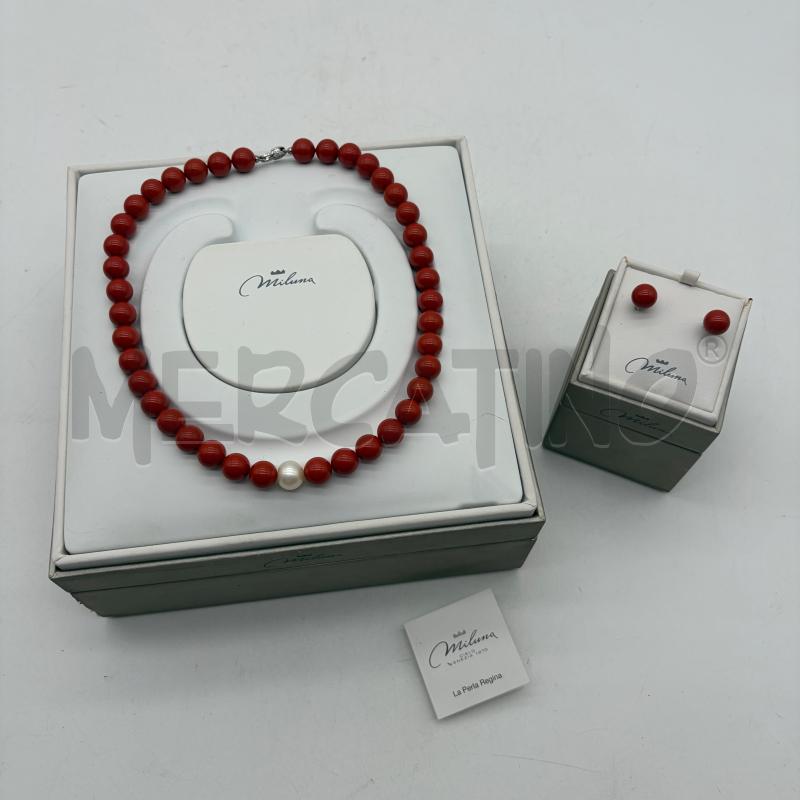 PARURE MILUNA ARG PERLE CORALLO GIROCOLLO ORECCHINI | Mercatino dell'Usato Corbetta 1