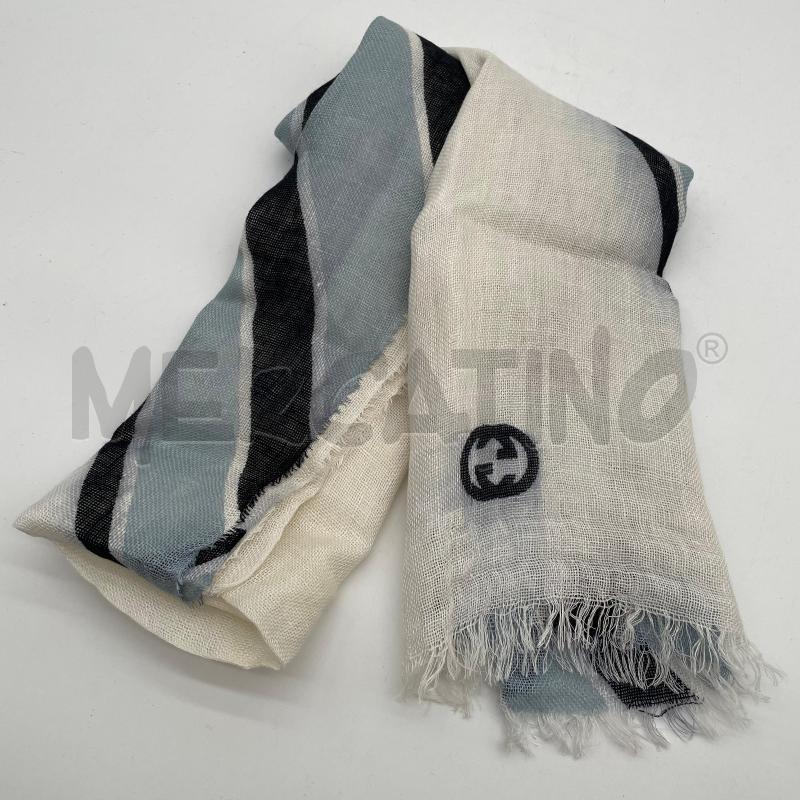PASHMINA UNISEX GUCCI LINO BIANCO STRISCE AZZURRO/BLU | Mercatino dell'Usato Corbetta 1