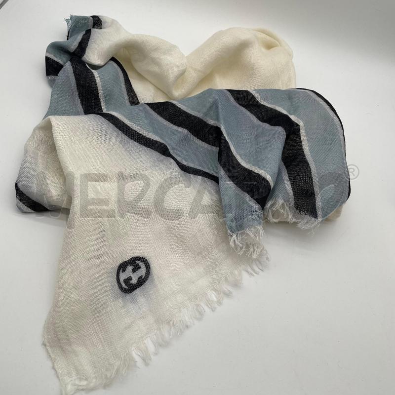PASHMINA UNISEX GUCCI LINO BIANCO STRISCE AZZURRO/BLU | Mercatino dell'Usato Corbetta 3