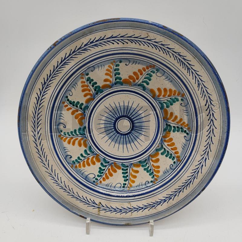 PIATTO MAIOLICA DECORI BORDO FOGLIE BLU/VERDI | Mercatino dell'Usato Corbetta 1
