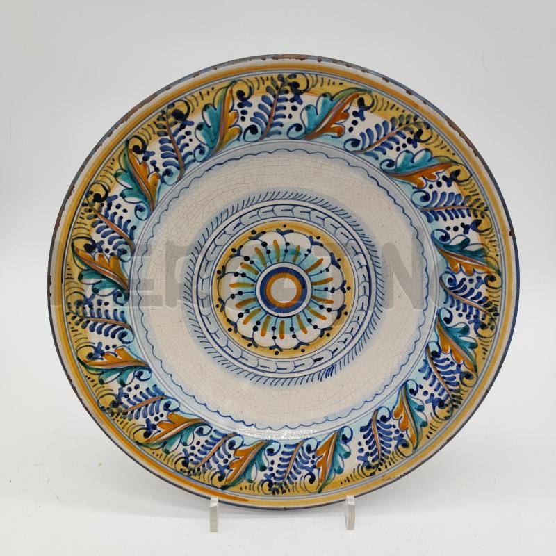 PIATTO MAIOLICA DECORI BORDO FOGLIE BLU/VERDI | Mercatino dell'Usato Corbetta 1