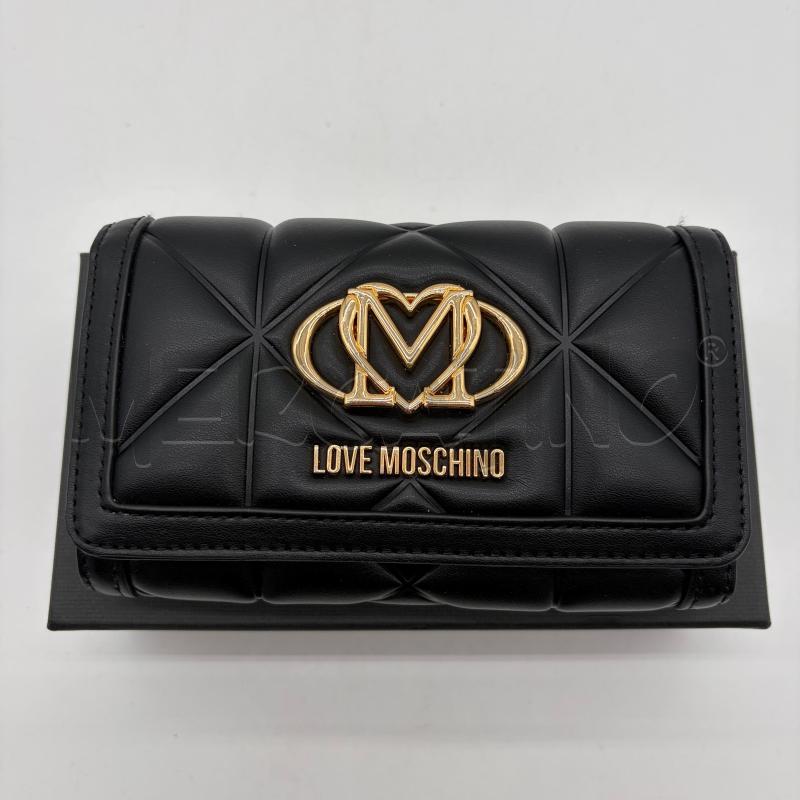PORTAFOGLIO LOVE MOSCHINO NERO SINT TRAPUNTATO LOGO DORATO | Mercatino dell'Usato Corbetta 1