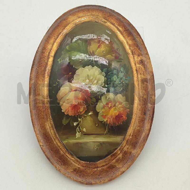 QUADRETTO OVALE LEGNO FIORI DIPINTI | Mercatino dell'Usato Corbetta 1
