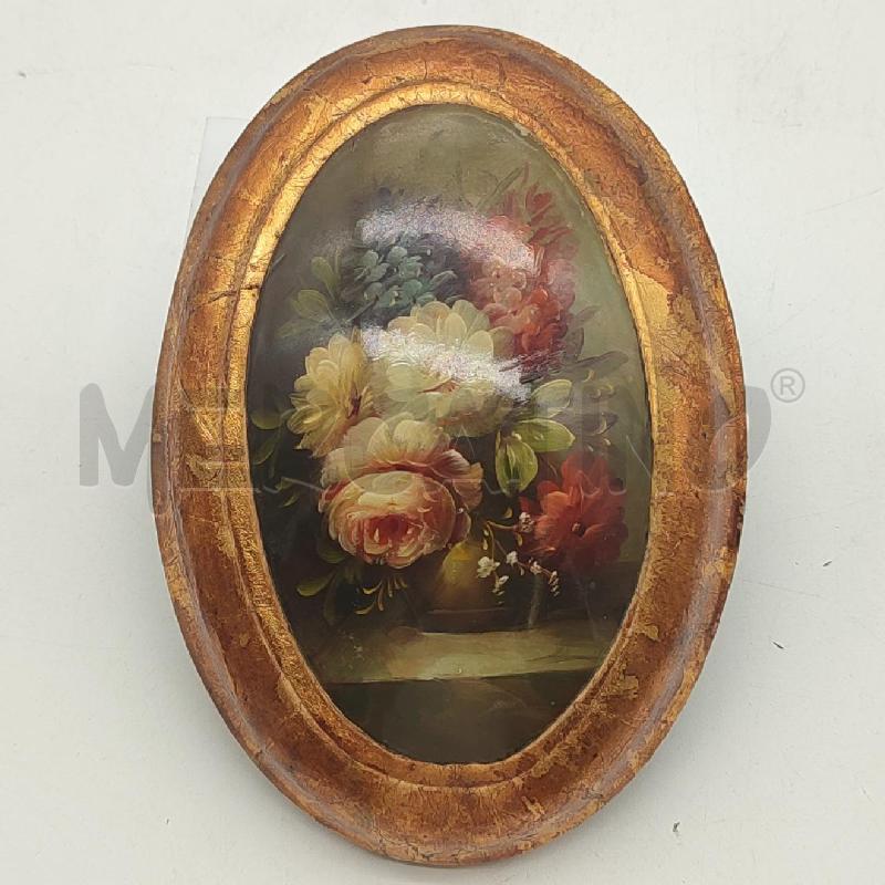 QUADRETTO OVALE LEGNO FIORI DIPINTI | Mercatino dell'Usato Corbetta 1