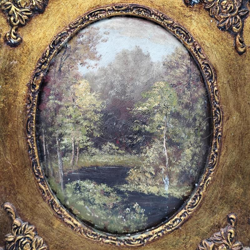 QUADRO OVALE NATURA ALBERI CORNICE DORATA | Mercatino dell'Usato Corbetta 2